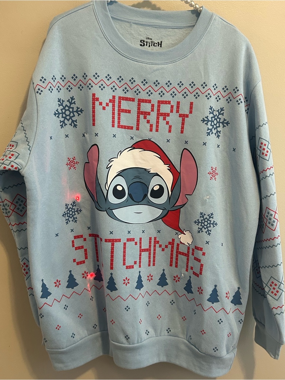 Disney Stitch Christmas Sweatshirt Mens XL Light Up Merry Stitchmas Ugly Sweater